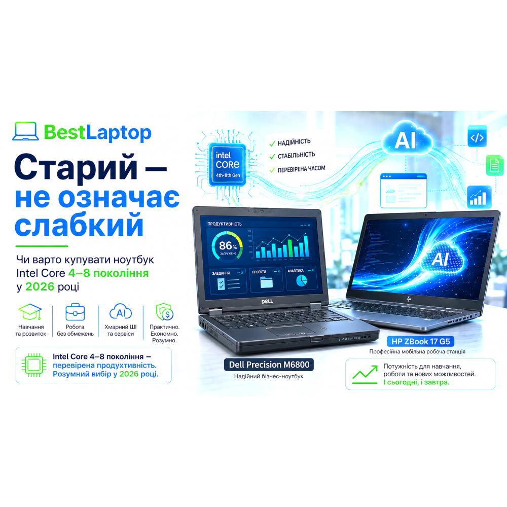 Старий — не означає слабкий: чи варто купувати ноутбук Intel Core 4–8 покоління у 2026 році
