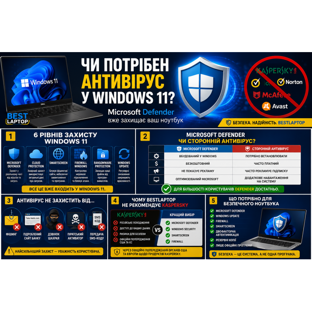 Чи потрібно встановлювати окремий антивірус на ноутбук із Windows 11?
