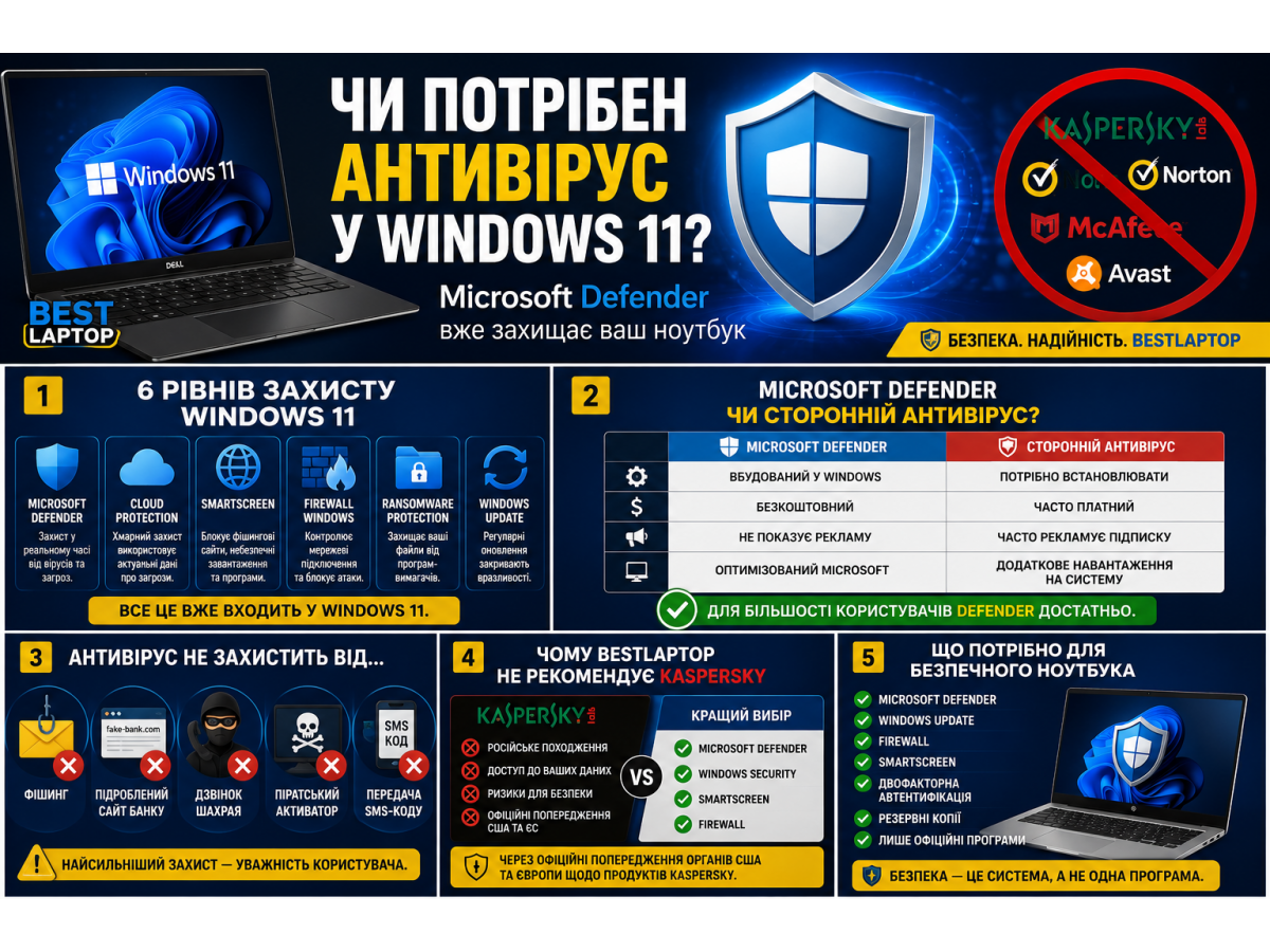 Чи потрібно встановлювати окремий антивірус на ноутбук із Windows 11?